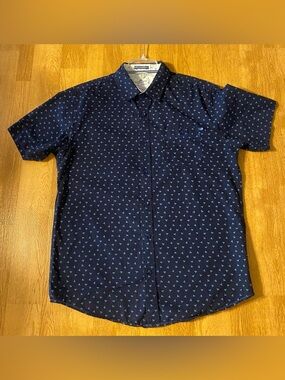 Ditch Plains Ricky Singh Navy Blue Micro Print Button Down Shirt Men's large